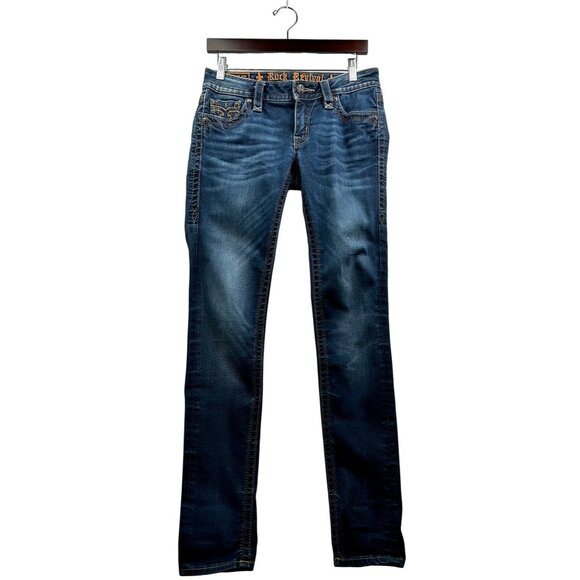 Rock Revival Y2K-Inspired Skinny Jeans Embroidered Pockets MidRise Stretch Denim - Picture 1 of 11